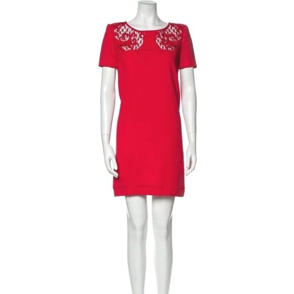 THE KOOPLES Red Short Sleeve Embroidered Lace Mini Shift Dress Women's Size M - Picture 1 of 16